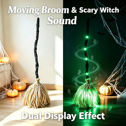Animated Witch Broom with Lights & Spooky Sounds