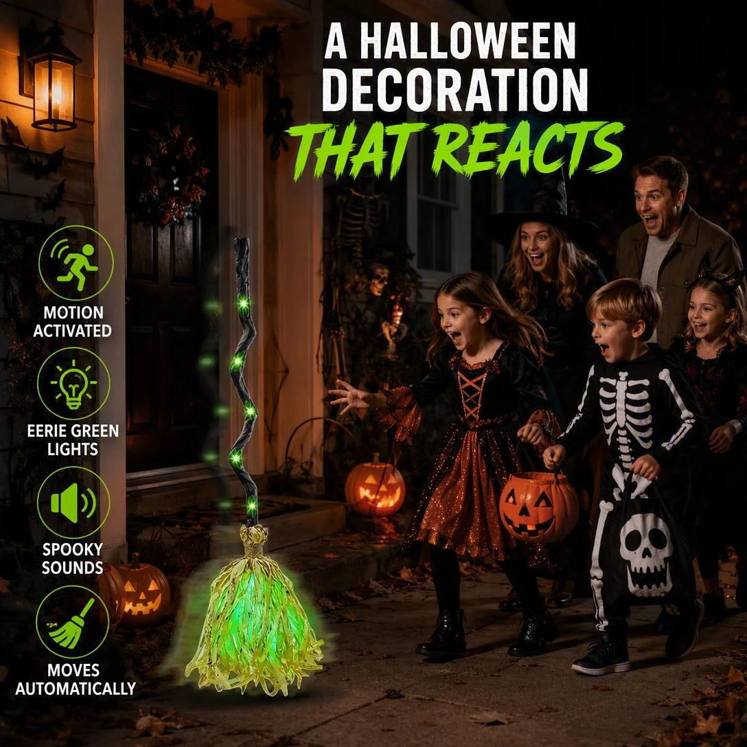 Animated Witch Broom with Lights & Spooky Sounds