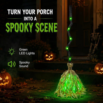 Animated Witch Broom with Lights & Spooky Sounds