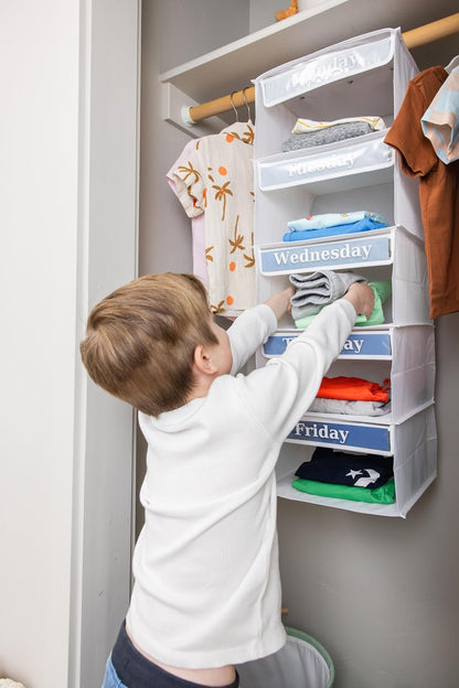 Monday through Friday Hanging Weekly Clothes Organizer for Kids