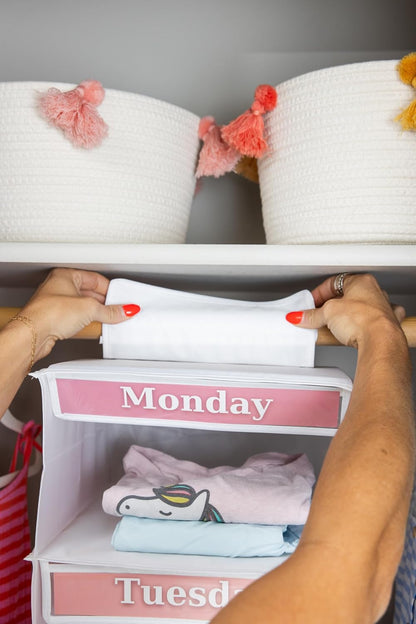 Monday through Friday Hanging Weekly Clothes Organizer for Kids
