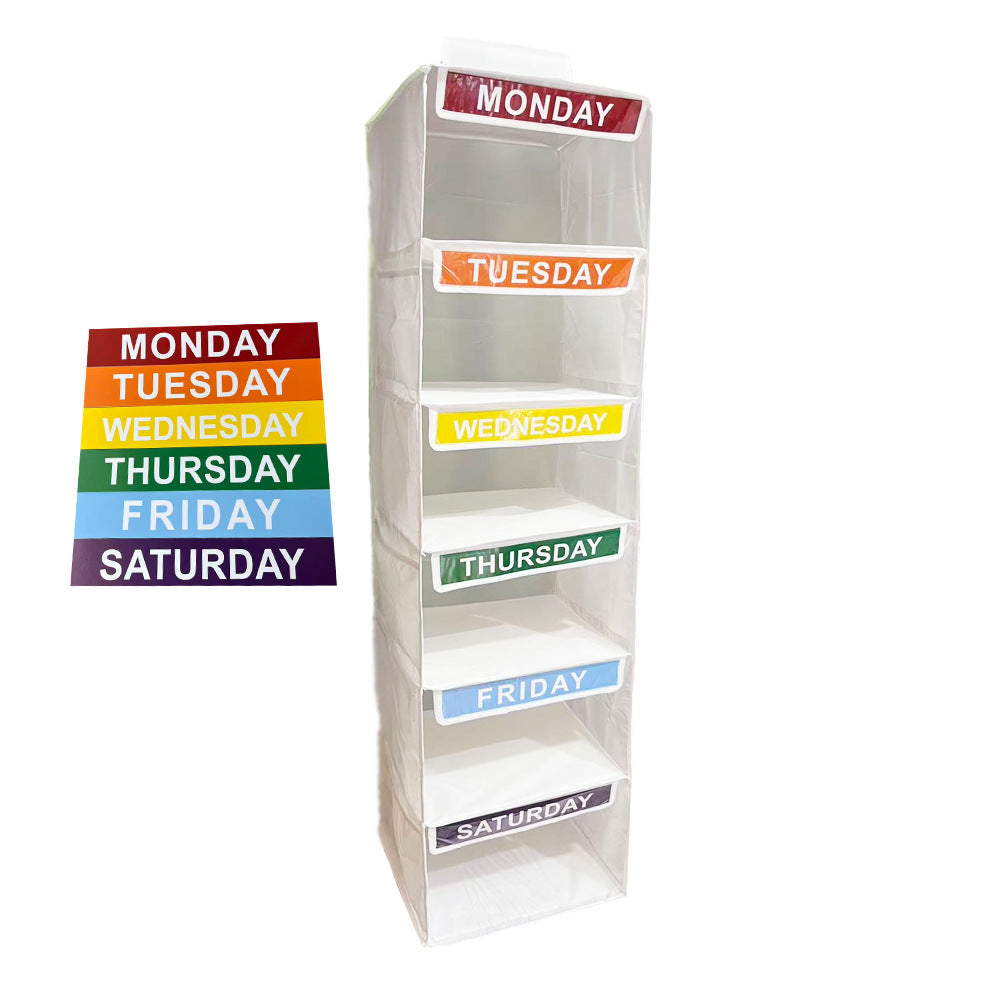 Monday through Friday Hanging Weekly Clothes Organizer for Kids