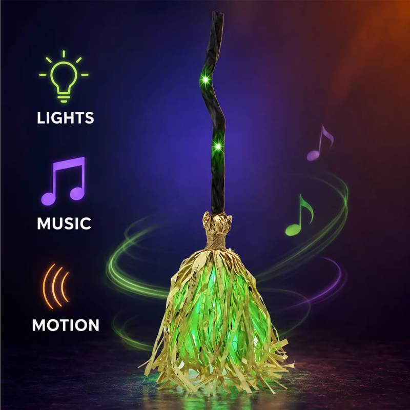 Animated Witch Broom with Lights & Spooky Sounds