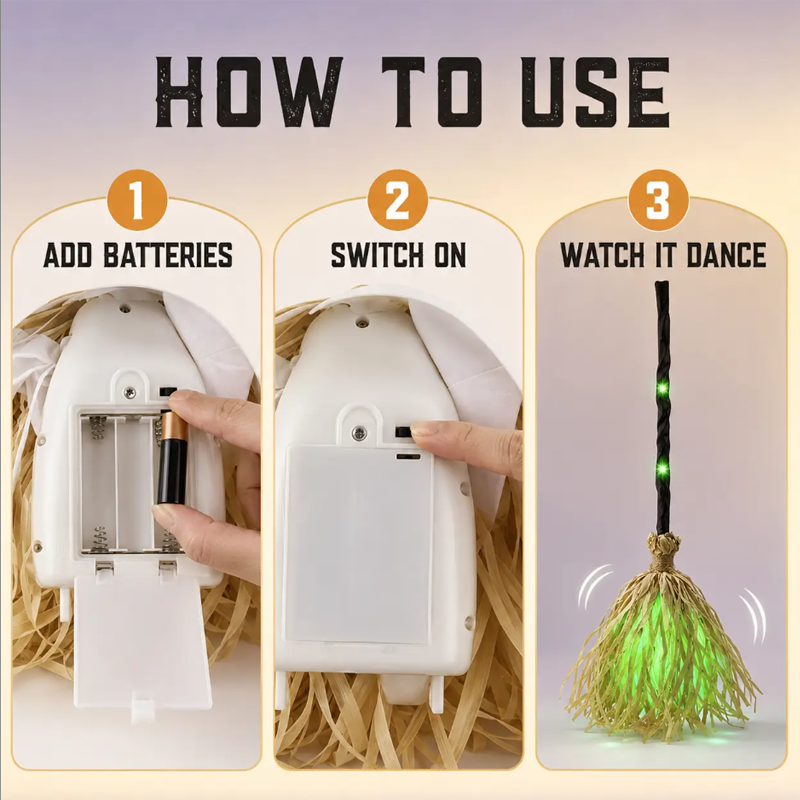Animated Witch Broom with Lights & Spooky Sounds