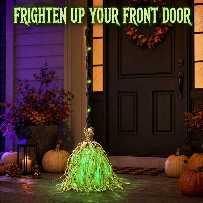 Animated Witch Broom with Lights & Spooky Sounds