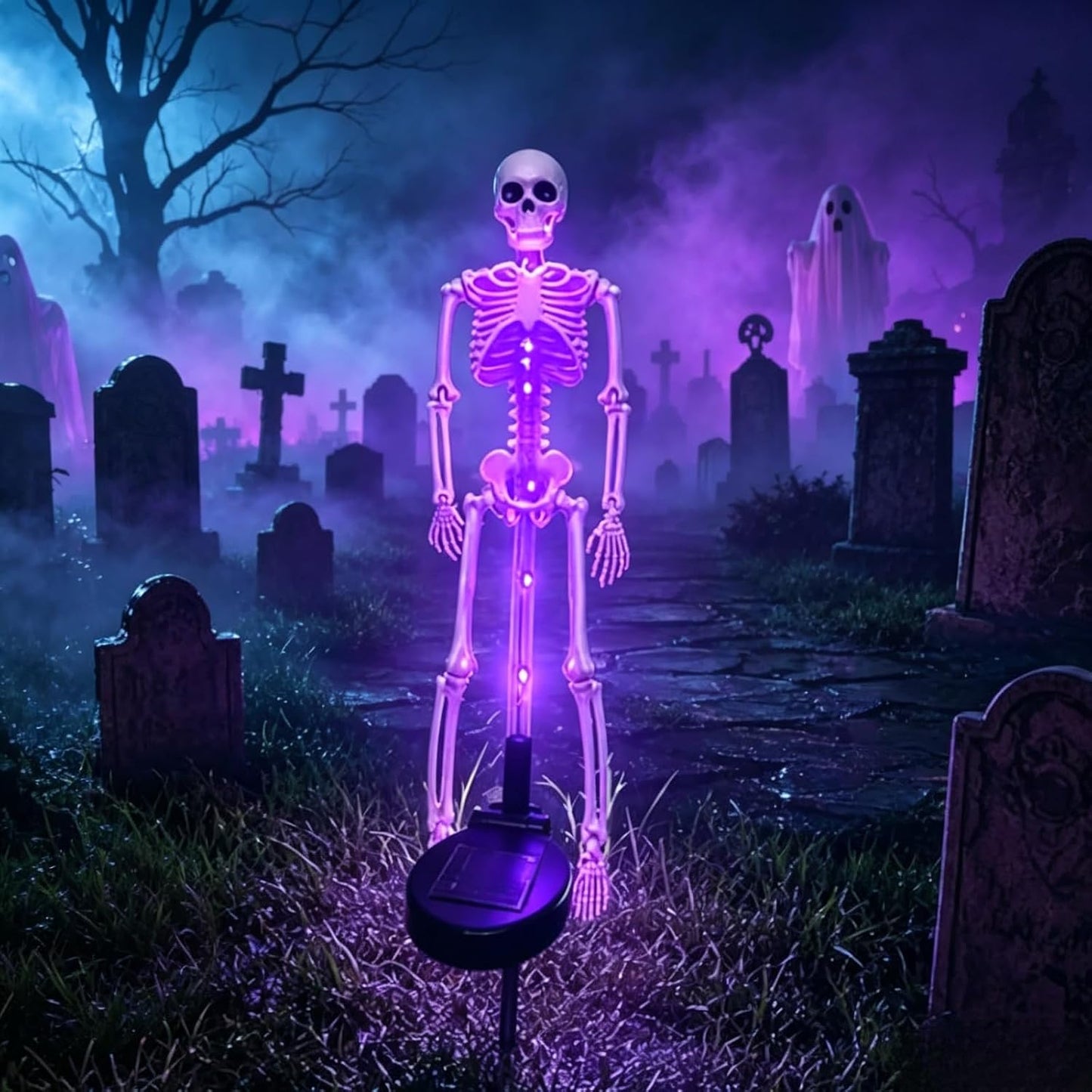 Solar Skeleton Lamp Yard Stake Halloween Decorations Garden Light, 28''