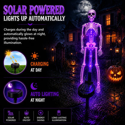 Solar Skeleton Lamp Yard Stake Halloween Decorations Garden Light, 28''