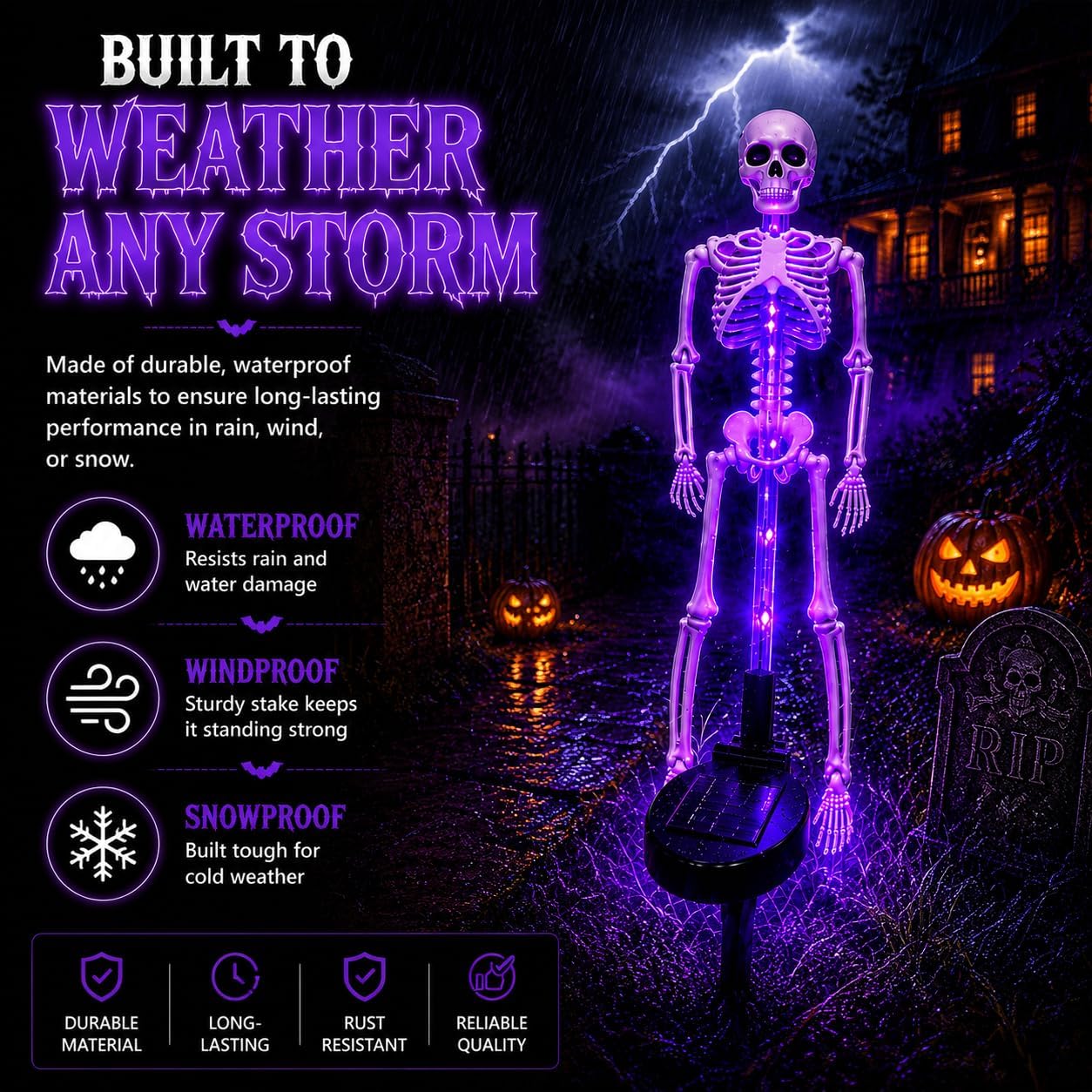Solar Skeleton Lamp Yard Stake Halloween Decorations Garden Light, 28''