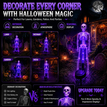 Solar Skeleton Lamp Yard Stake Halloween Decorations Garden Light, 28''
