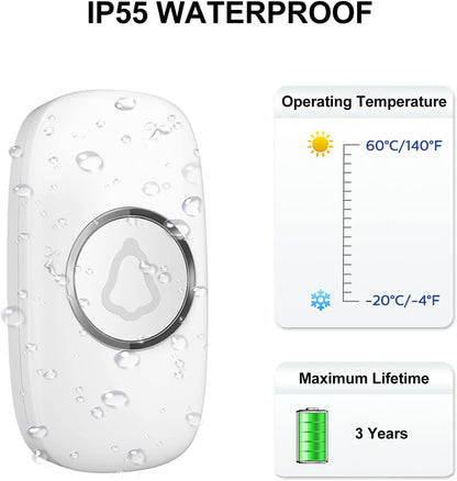 SECRUI Waterproof Wireless Doorbell – 1000ft Range, 58 Chimes, LED Alert