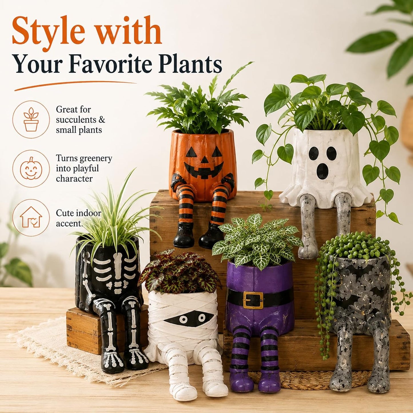 Halloween Hanging Legs Planter Planter,Whimsical Character Succulent Pot
