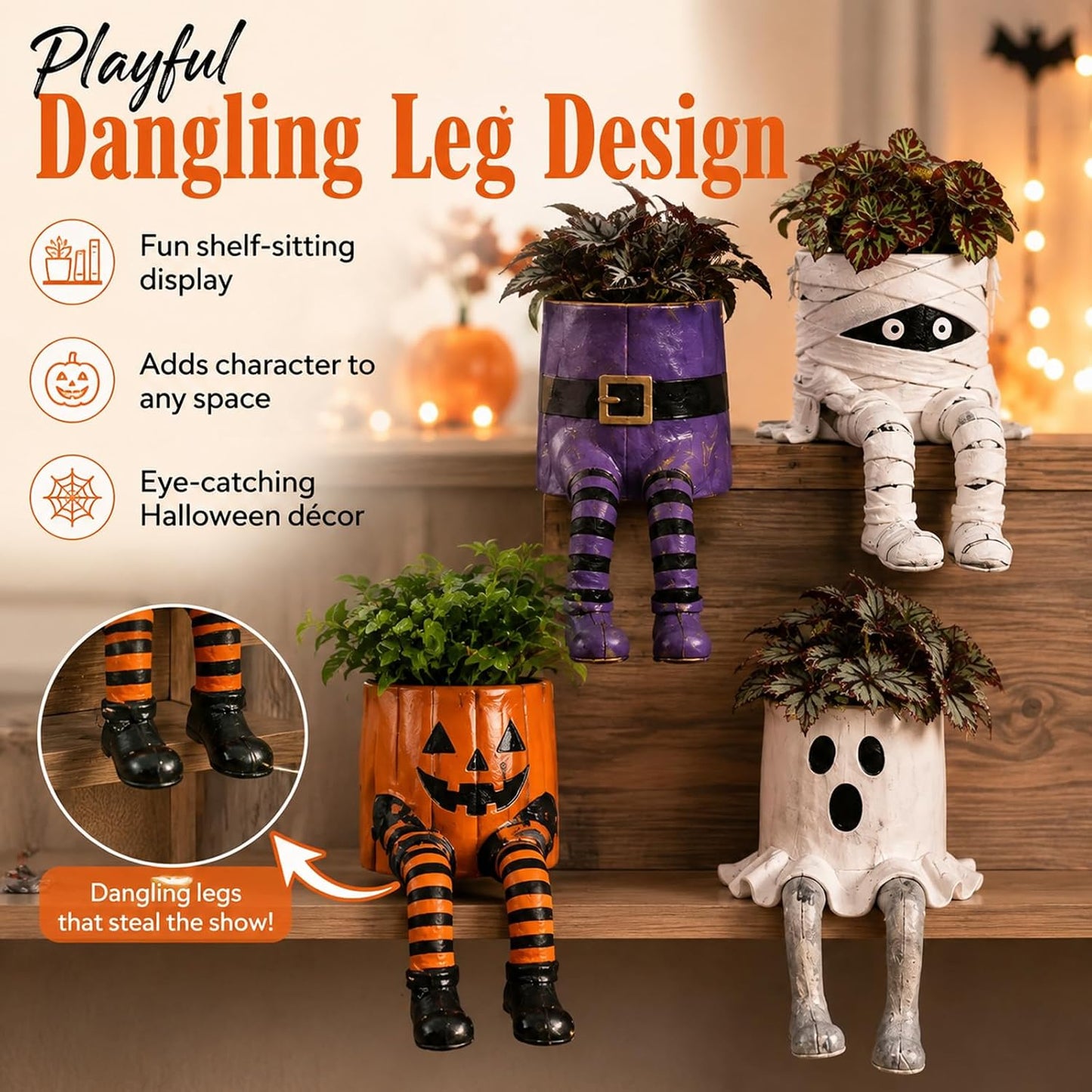 Halloween Hanging Legs Planter Planter,Whimsical Character Succulent Pot