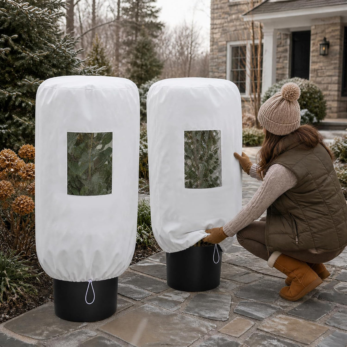 2 Pack Plant Covers Freeze Protection with Viewing Window, 31.5" x 23.6"