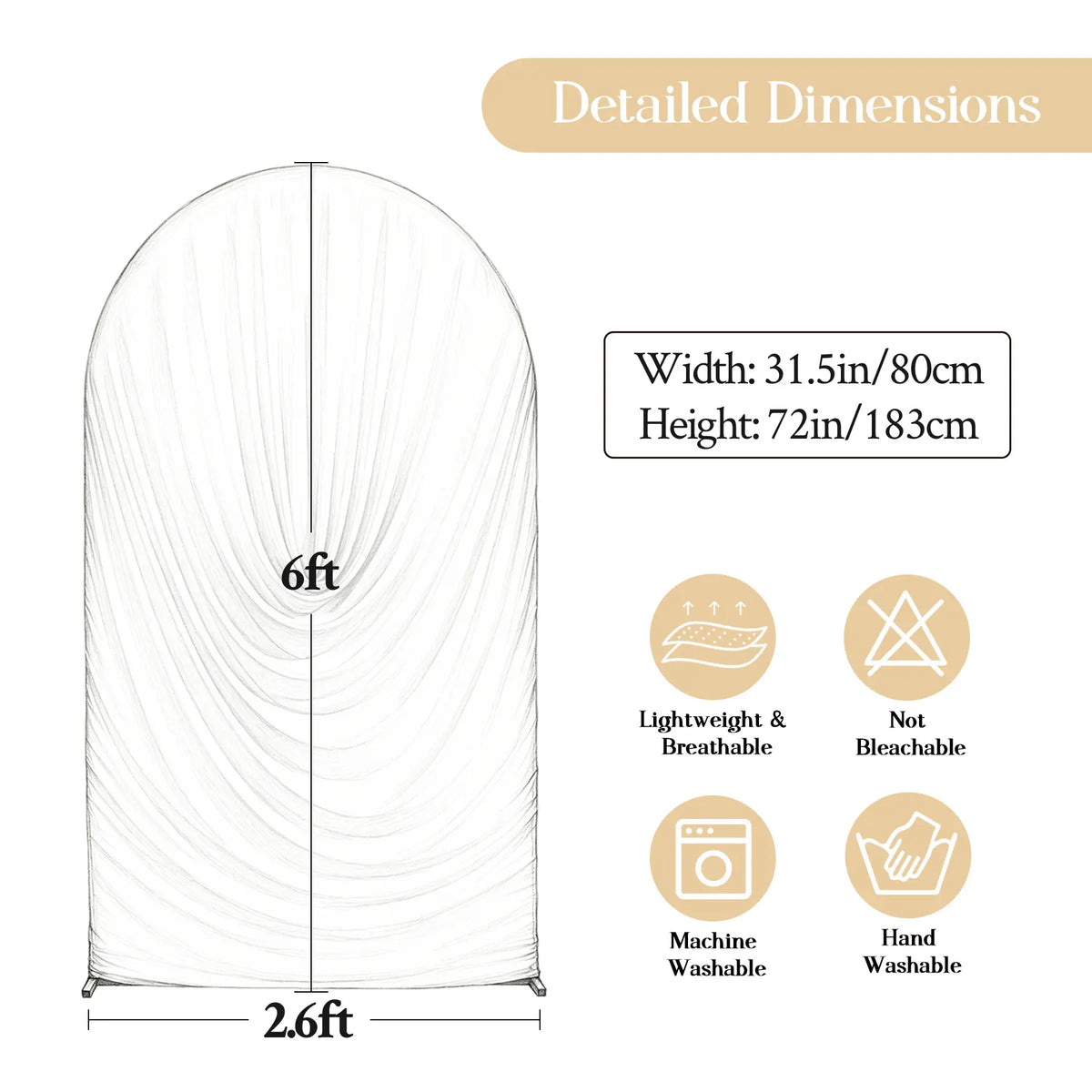 6FT/7.2FT Ruched Wedding Arch Backdrop Cover