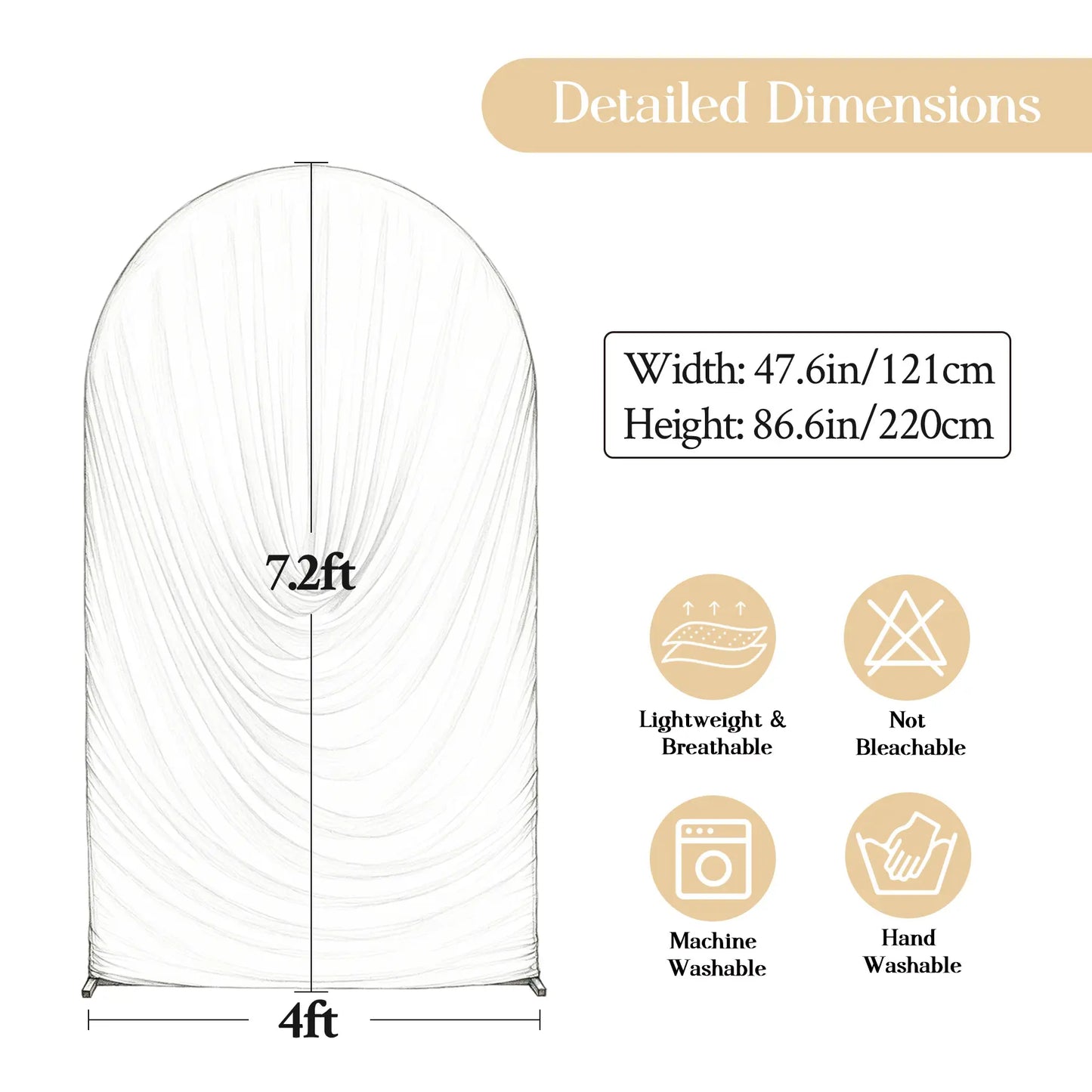 6FT/7.2FT Ruched Wedding Arch Backdrop Cover