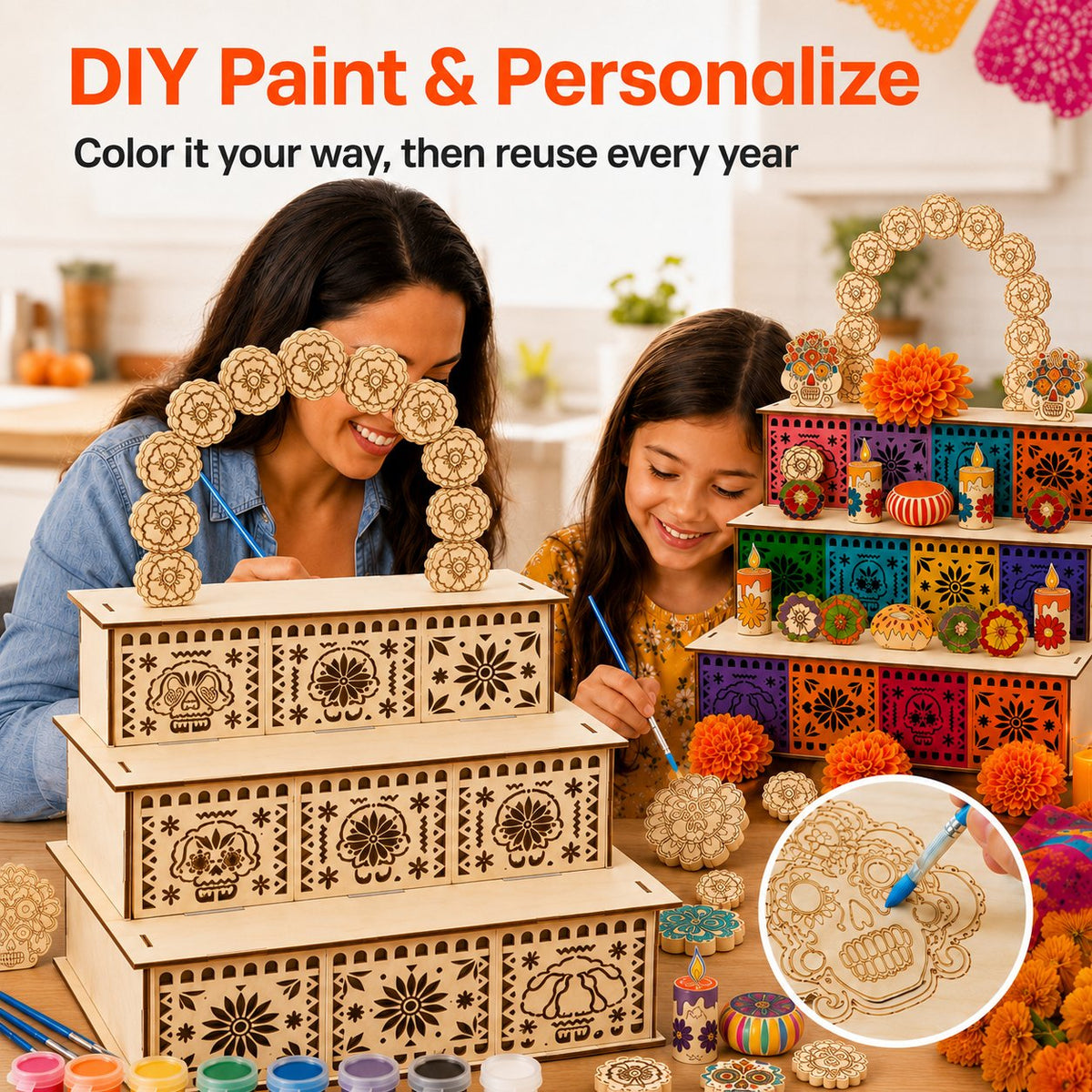 Day of the Dead Wooden Ofrenda Altar Display Set