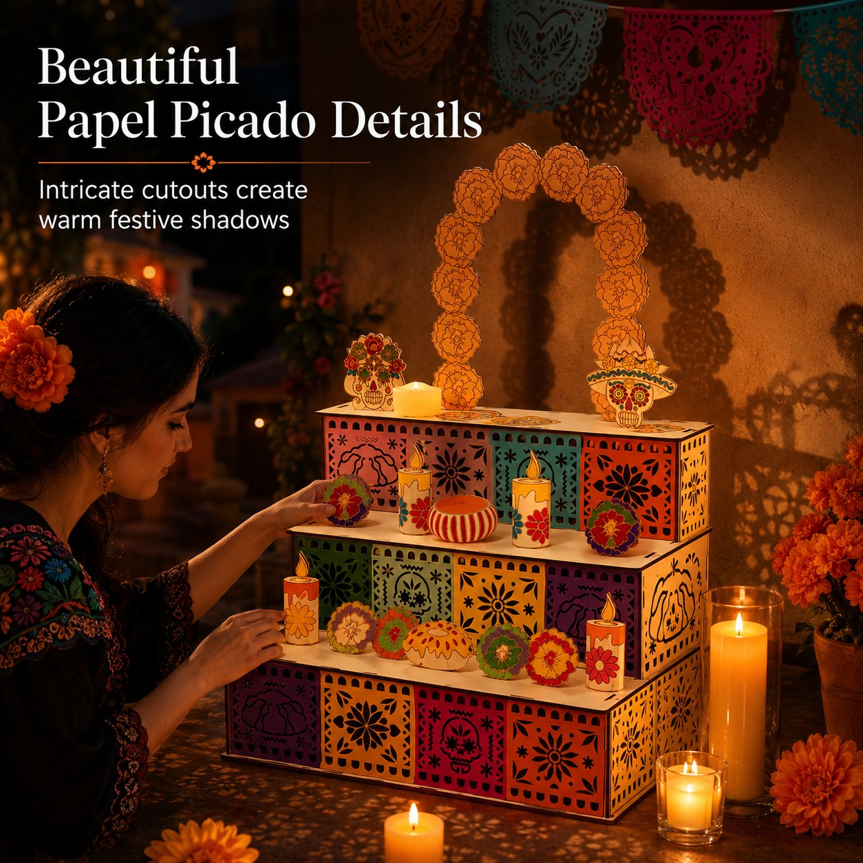 Day of the Dead Wooden Ofrenda Altar Display Set