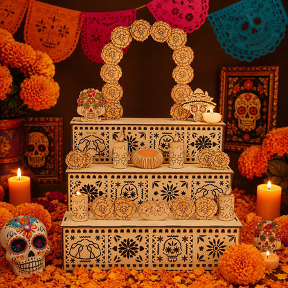 Day of the Dead Wooden Ofrenda Altar Display Set