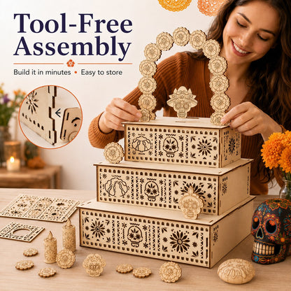 Day of the Dead Wooden Ofrenda Altar Display Set