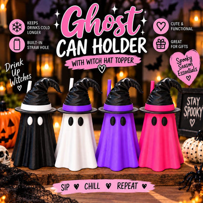 Halloween witch hat ghost Can Holder 12oz
