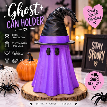 Halloween witch hat ghost Can Holder 12oz