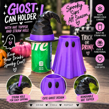 Halloween witch hat ghost Can Holder 12oz