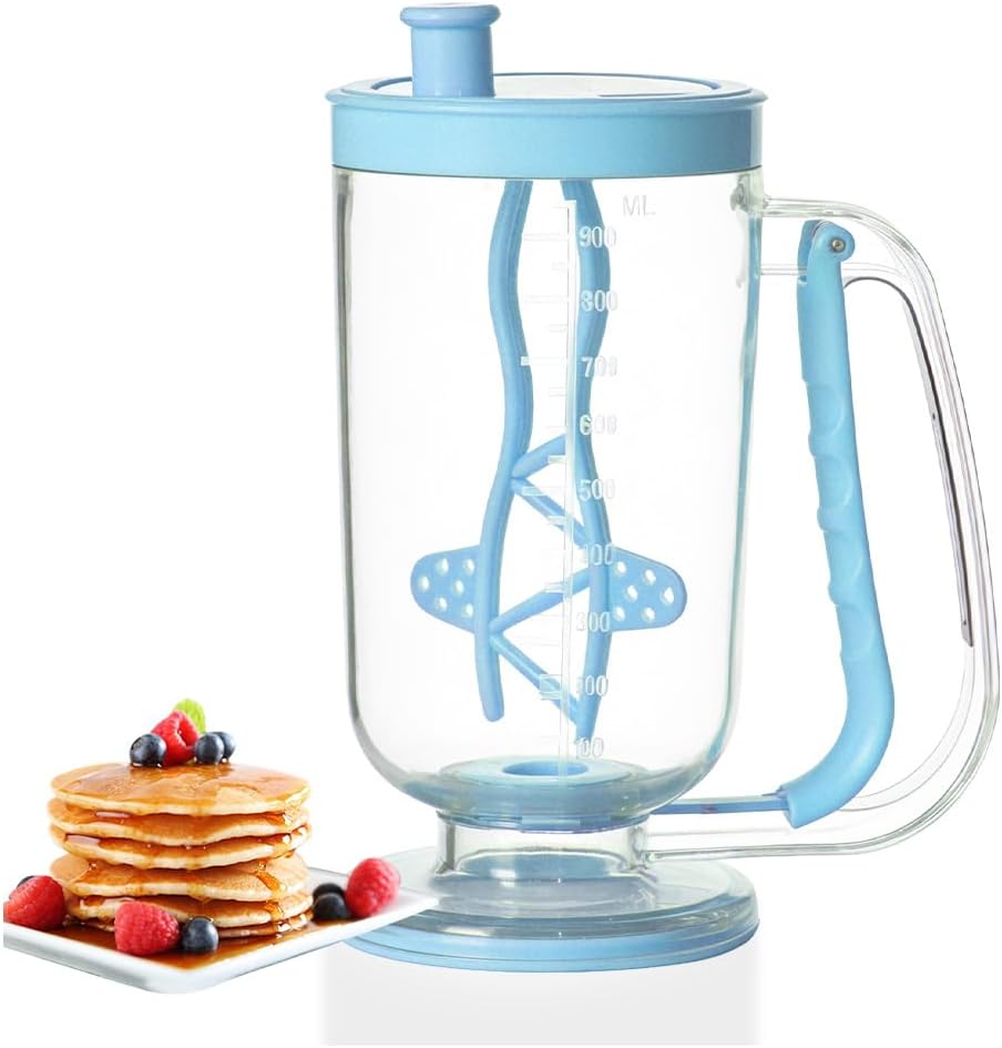 Koja Pancake Batter Dispenser with Mixer, No-Drip Squeeze Tool, Mint