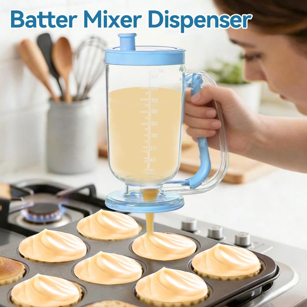 Koja Pancake Batter Dispenser with Mixer, No-Drip Squeeze Tool, Mint
