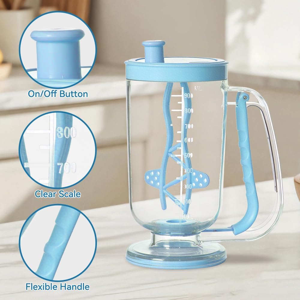 Koja Pancake Batter Dispenser with Mixer, No-Drip Squeeze Tool, Mint