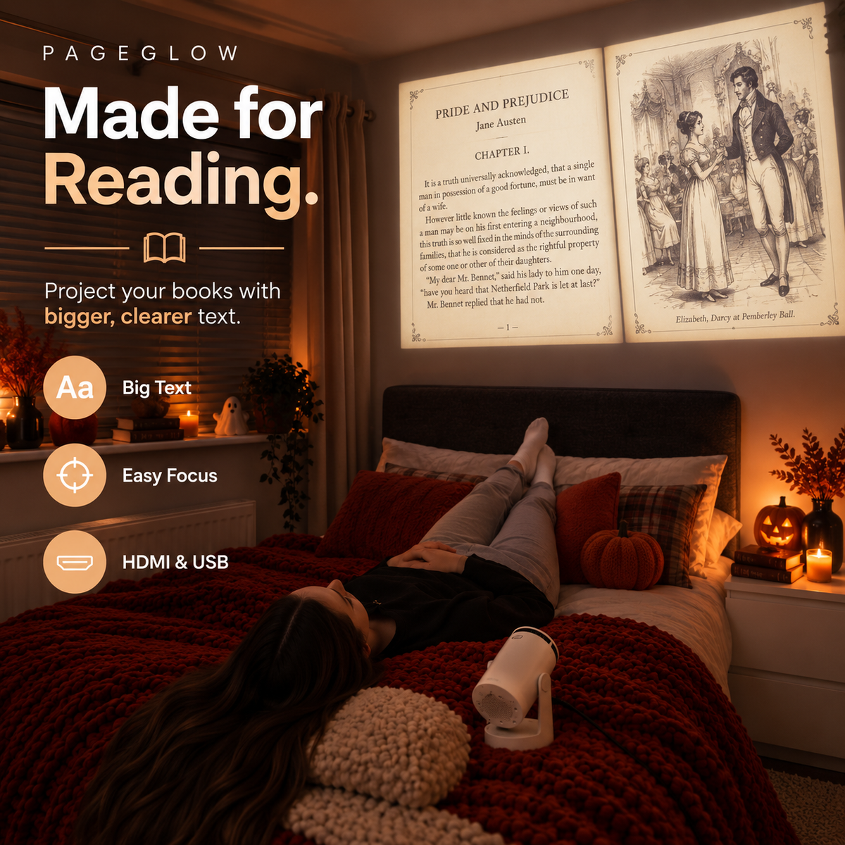 ❤️ 180° Adjustable Reading Projector – 4K Supported with HDMI & Speaker