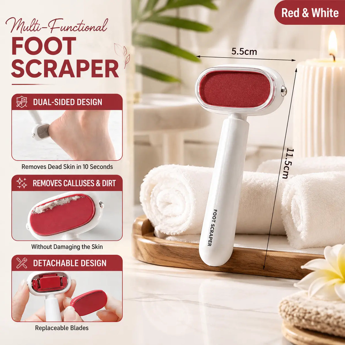 ❤️Dual-Sided Foot Callus Remover – Replaceable Blade Dead Skin Scraper