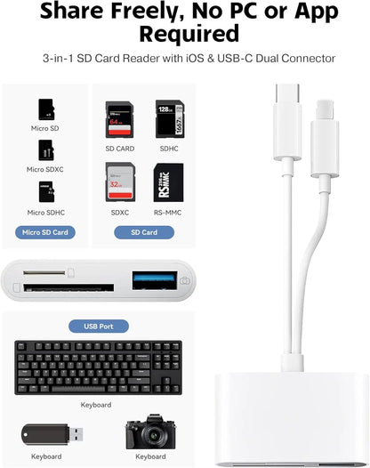 ❤️3-in-1 Dual Connector SD Card Reader