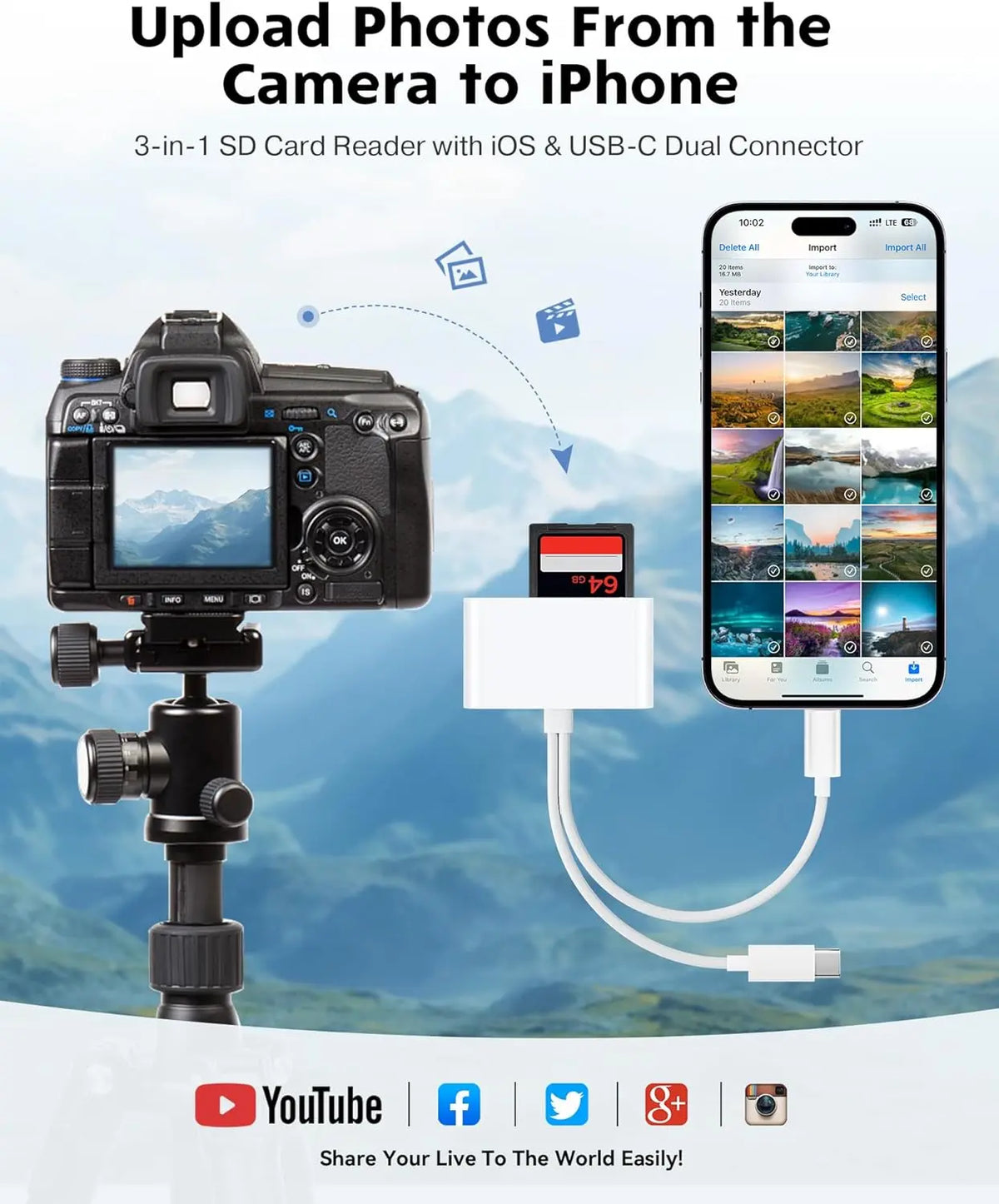 ❤️3-in-1 Dual Connector SD Card Reader