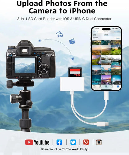 ❤️3-in-1 Dual Connector SD Card Reader
