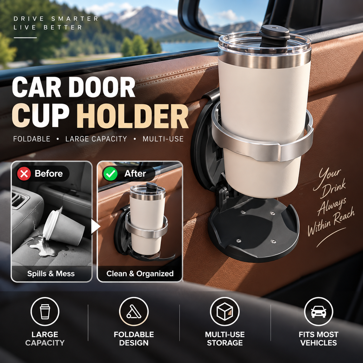 ❤️Space-Saving Foldable Car Cup Holder with Hook