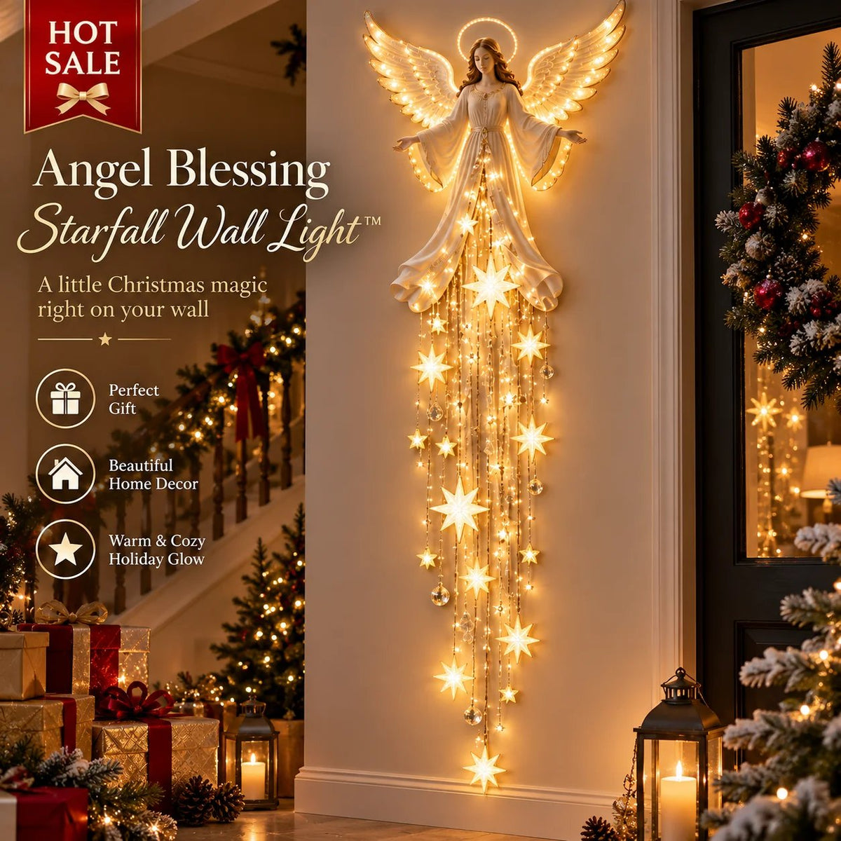 ❤️Angel Blessing Starfall Wall Light – Heavenly Christmas Wall Decor