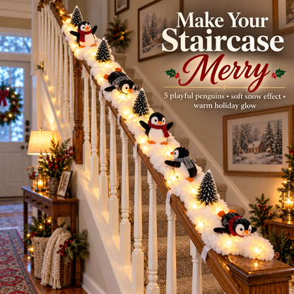 ❤️Playful Penguin Snowy Stair Railing Decor