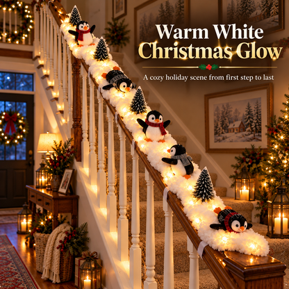 ❤️Playful Penguin Snowy Stair Railing Decor