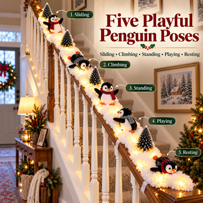❤️Playful Penguin Snowy Stair Railing Decor