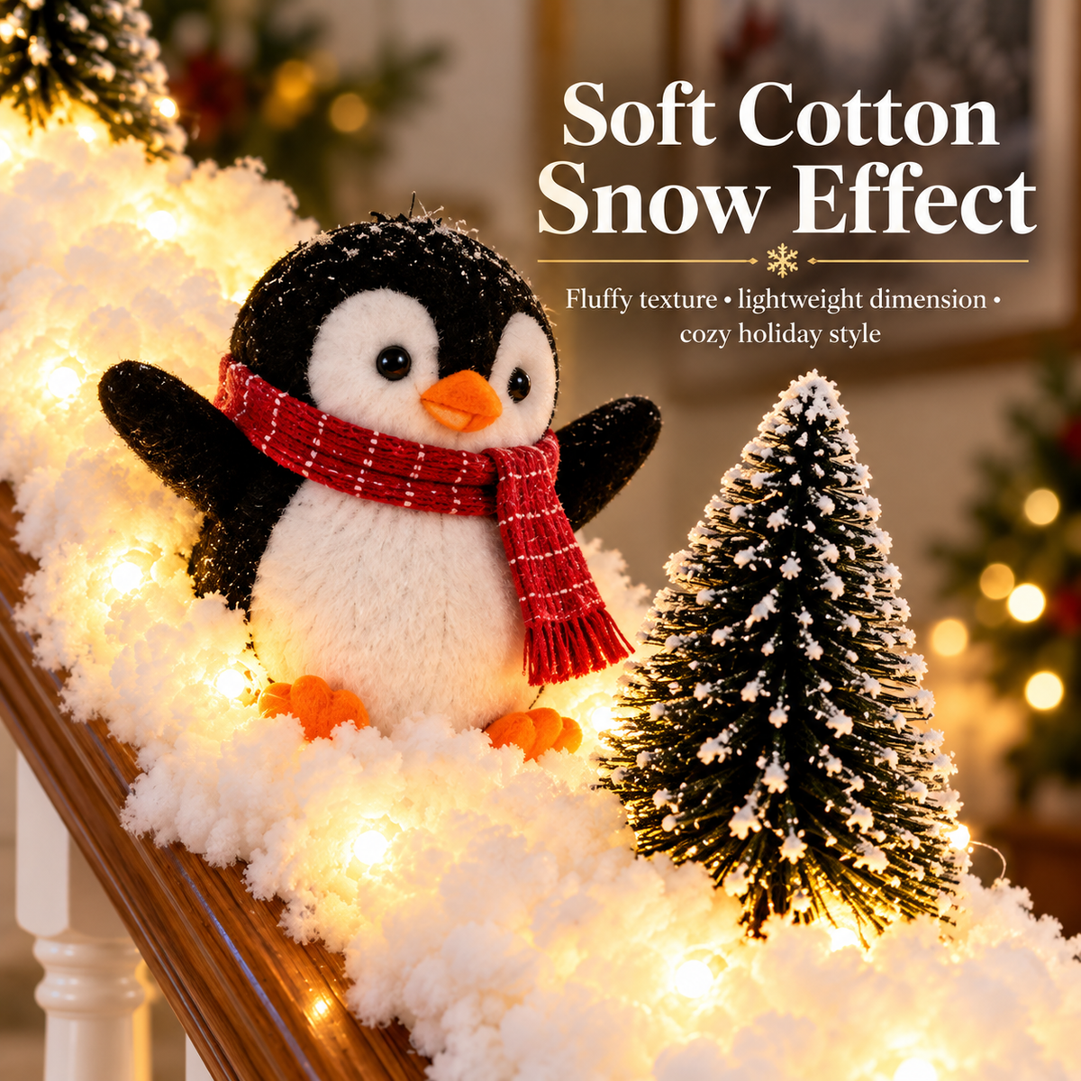 ❤️Playful Penguin Snowy Stair Railing Decor