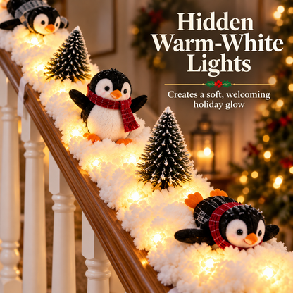 ❤️Playful Penguin Snowy Stair Railing Decor