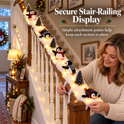 ❤️Playful Penguin Snowy Stair Railing Decor