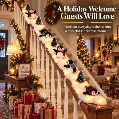 ❤️Playful Penguin Snowy Stair Railing Decor
