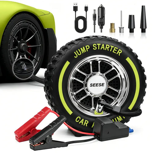 🎉Electric Portable Tire Inflator, 8000mAh, 120 PSI Inflator with LED light, DC12V Jump Starter - Ideal for Rapid Inflation of Motorcycles/Bicycle/Balls