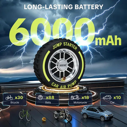 🎉Electric Portable Tire Inflator, 8000mAh, 120 PSI Inflator with LED light, DC12V Jump Starter - Ideal for Rapid Inflation of Motorcycles/Bicycle/Balls