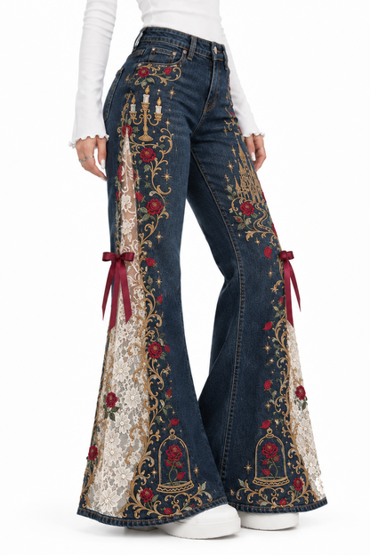 ❤️Women's High Waist Wide Leg Lace Jeans