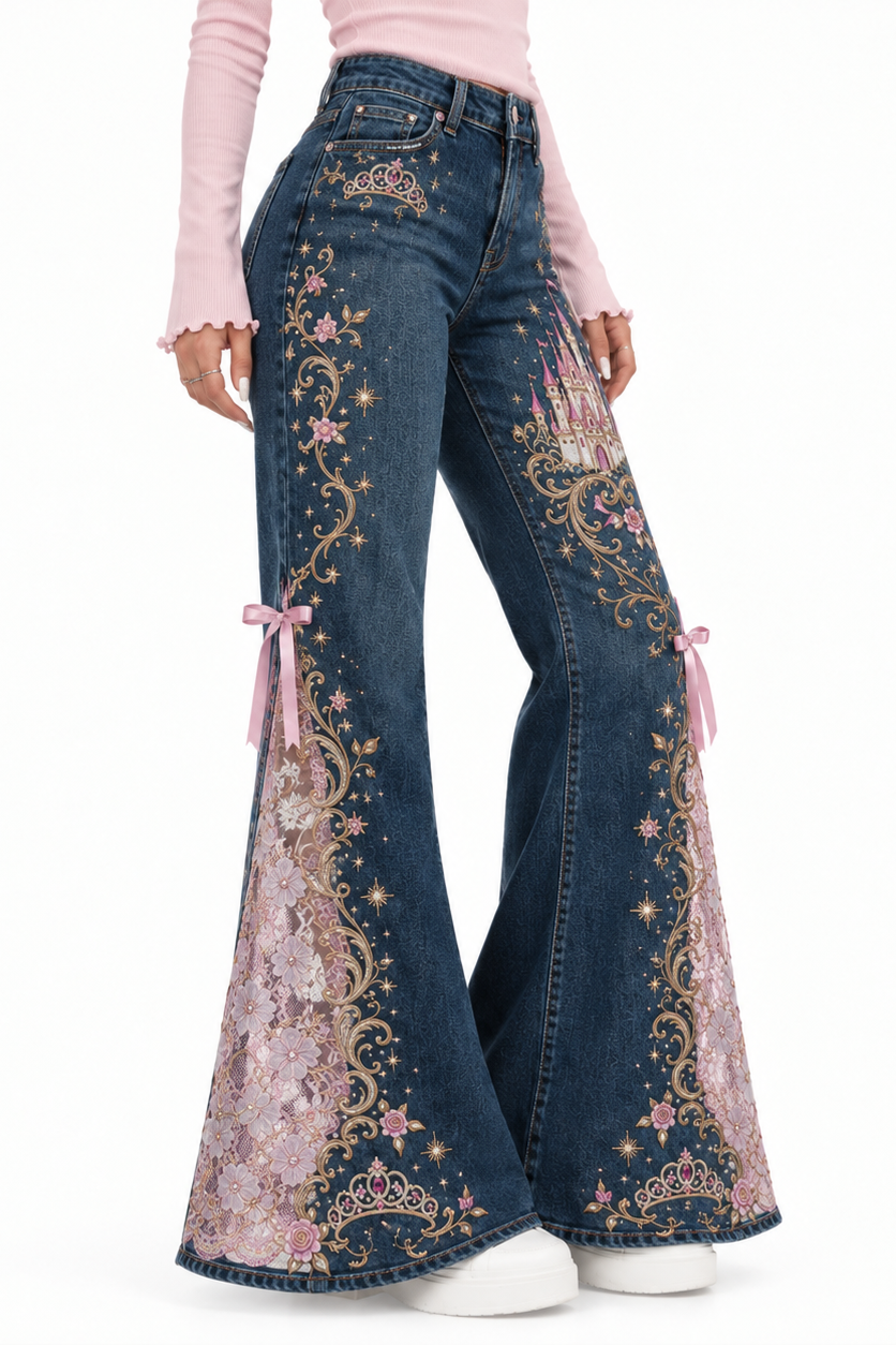 ❤️Women's High Waist Wide Leg Lace Jeans