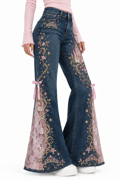❤️Women's High Waist Wide Leg Lace Jeans