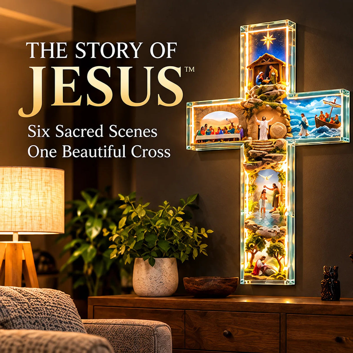 ❤️The Story of Jesus LED Cross Lamp – 6 Sacred Scenes