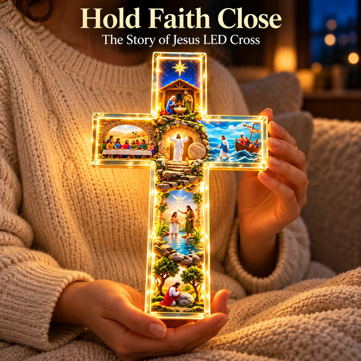 ❤️The Story of Jesus LED Cross Lamp – 6 Sacred Scenes